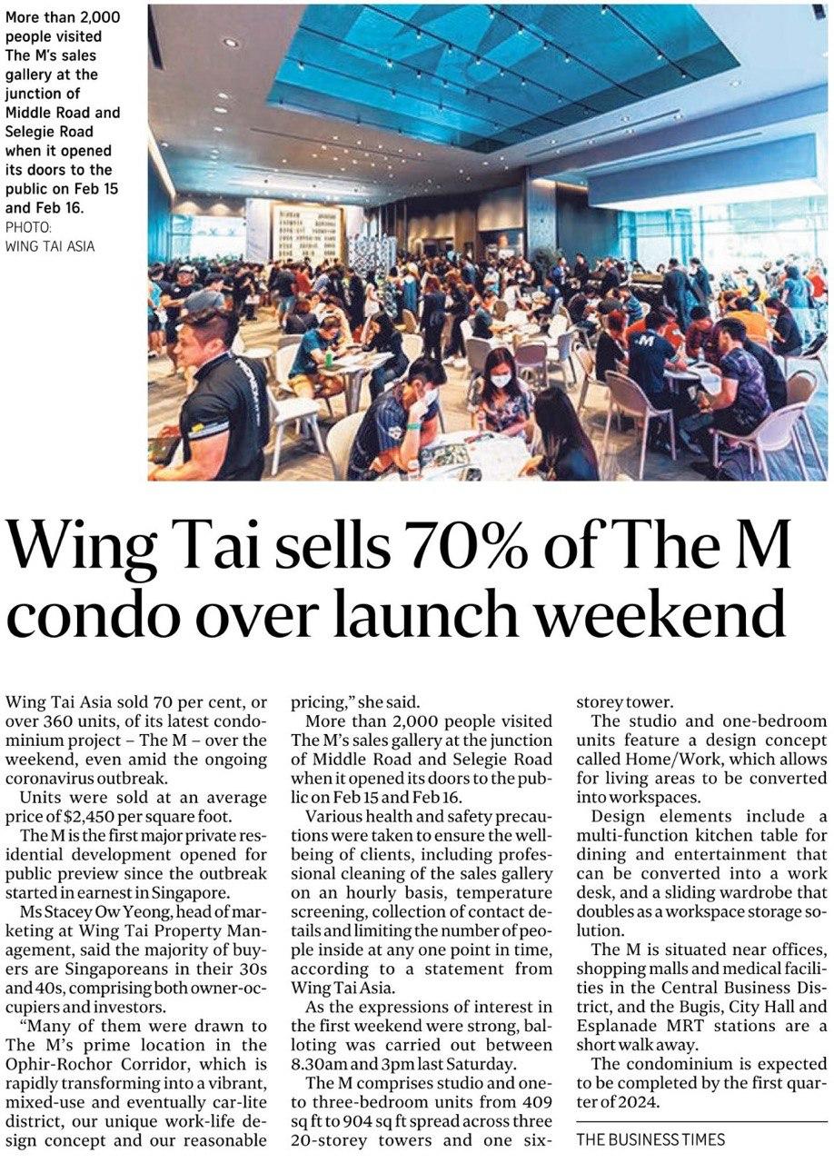 Wing Tai sells 70% of The M over launch weekend
